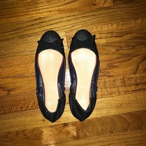 Navy Louboutin glitter flats with a bow - like new